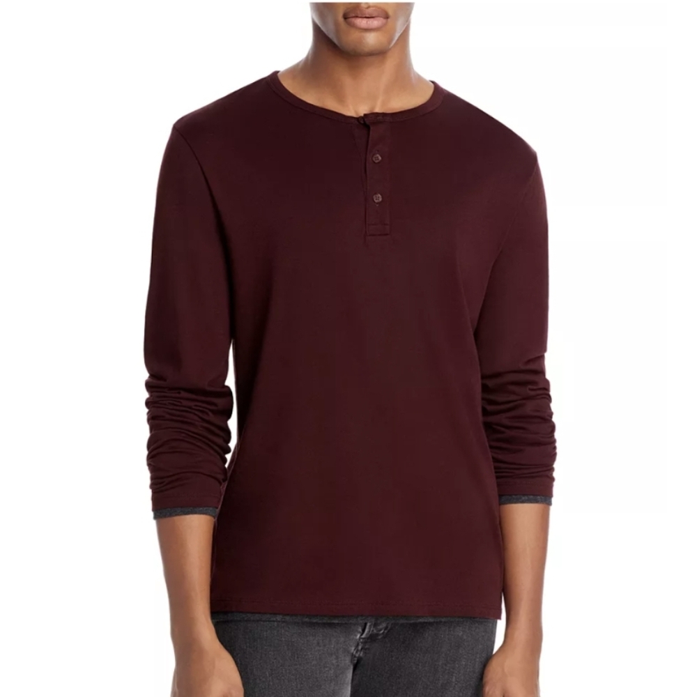 VINCE. Men's Cotton Long Sleeve Henley Shirt Medium Burgundy